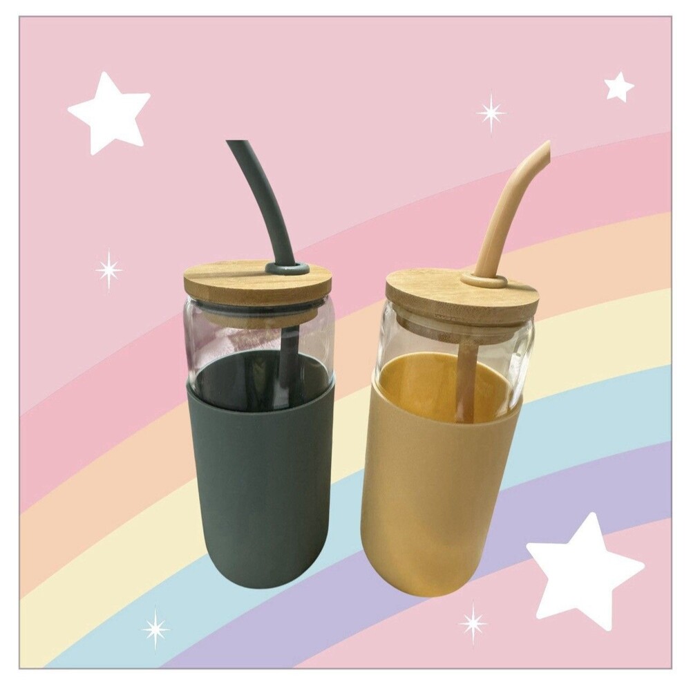 Glass Tumbler With Bamboo Lid & Reusable Straw – Modern Aesthetic Drink Cup Set”